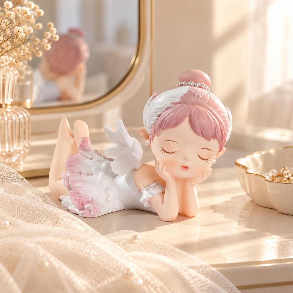 Ballerina Angel Figurine Winged Ornament with Carved Feathers