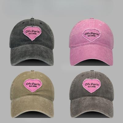 Denim Baseball Cap Spring and Autumn Japanese Big Head Circumference Showing Face Little Love Embroidery Sun Protection Pink Baseball Hat for Women