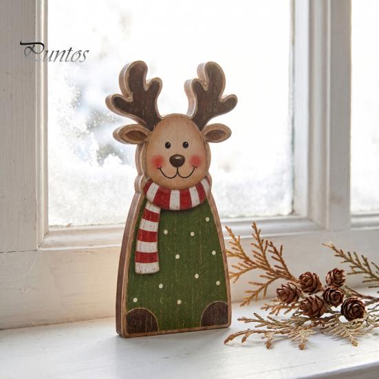 Holiday Gift for Friends Family Wooden Christmas Tabletop Decor, Santa Snowman Reindeer Figurine, Rustic Small Decorative Wood Art Pieces Shelf Sitter