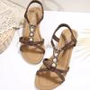 Mode Rom Retro Perlendekor Zehenfrei Sandale Damen T-Riemen Elastisches Band Keilsandalen Frau Sommer Neu Uni Plateau Sandale Mujer