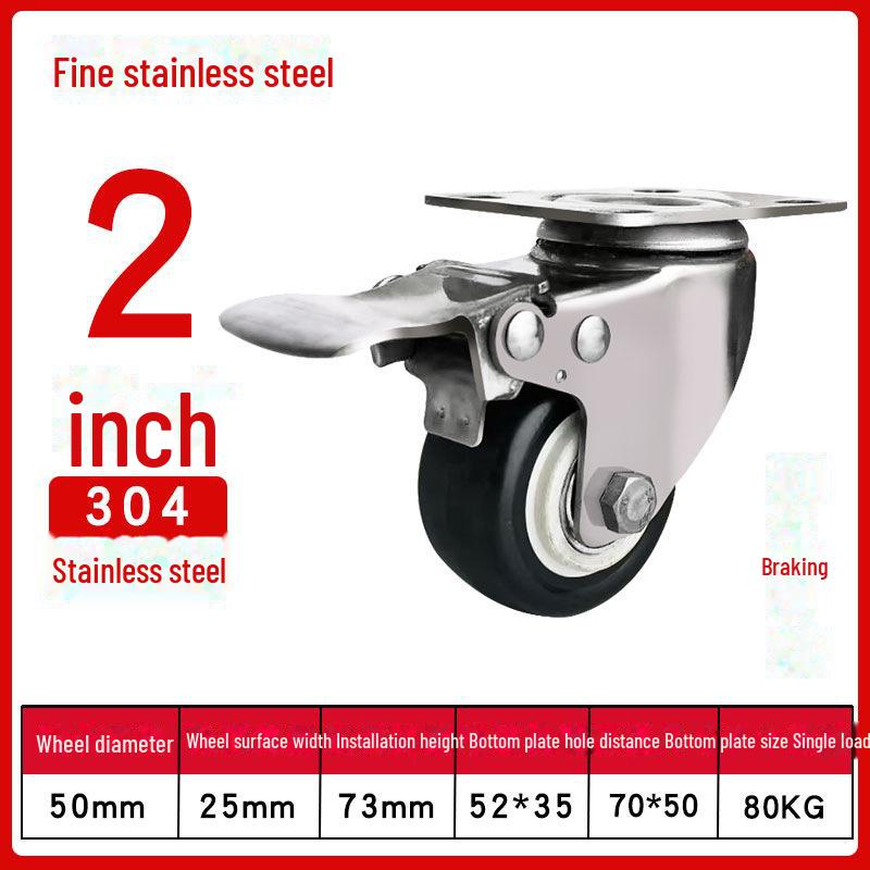 Medium 304 Stainless Steel Silent Caster Wheels with Brakes - Available In 3", 4", and 5" Sizes (Anti-Rust & Labor-Saving)
