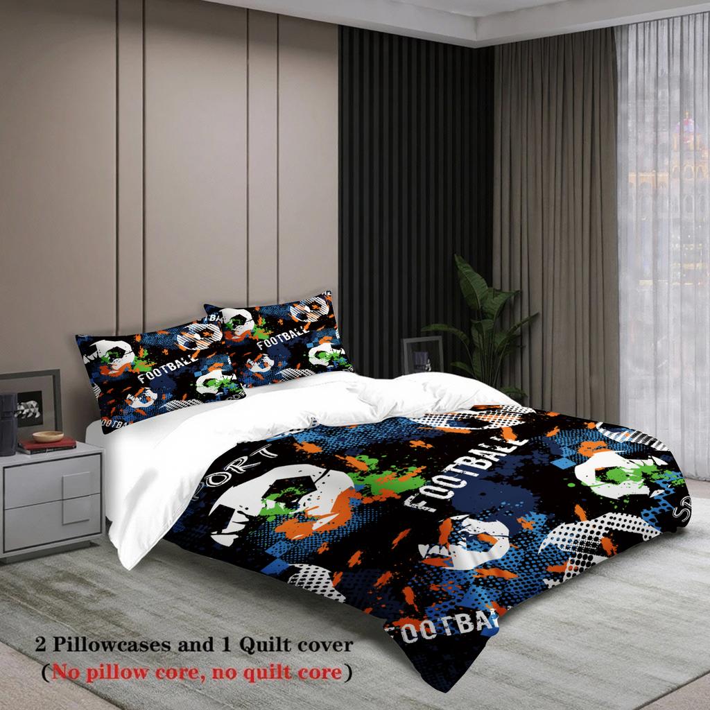 3pcs Bedding Set Cartoon Football 3D PrintED Brushed Comfortable Duvet Cover King Queen Twin Single Size Bithday Gift Room Decor