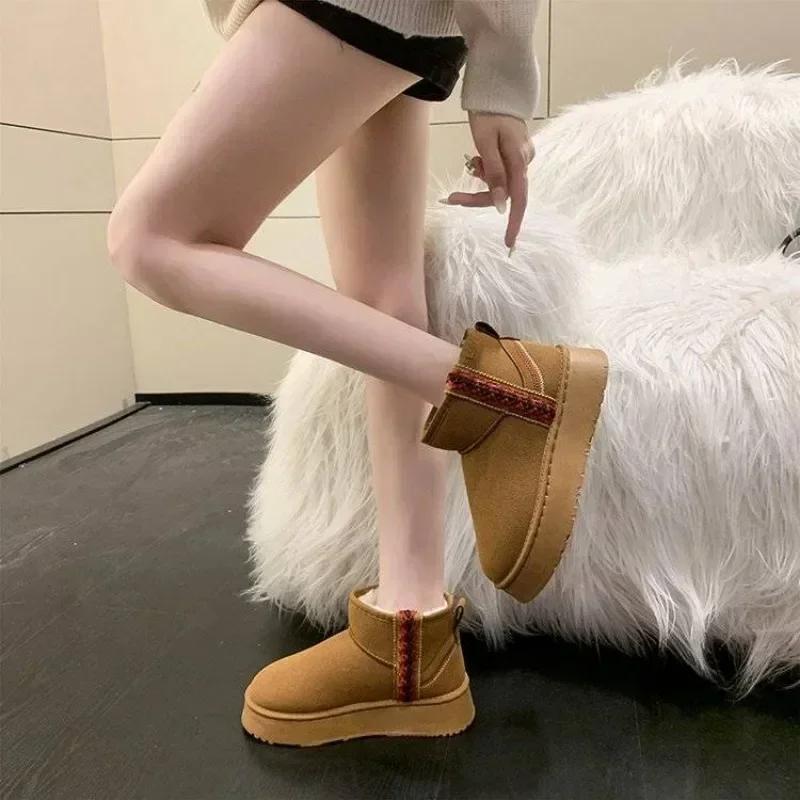 Fashion Women's Ankle Snow Boots Round Toe Booties Shoes for Woman Elegant With Low Heels Boot Designer Luxury Large Size Warm 39 Pu Y2k
