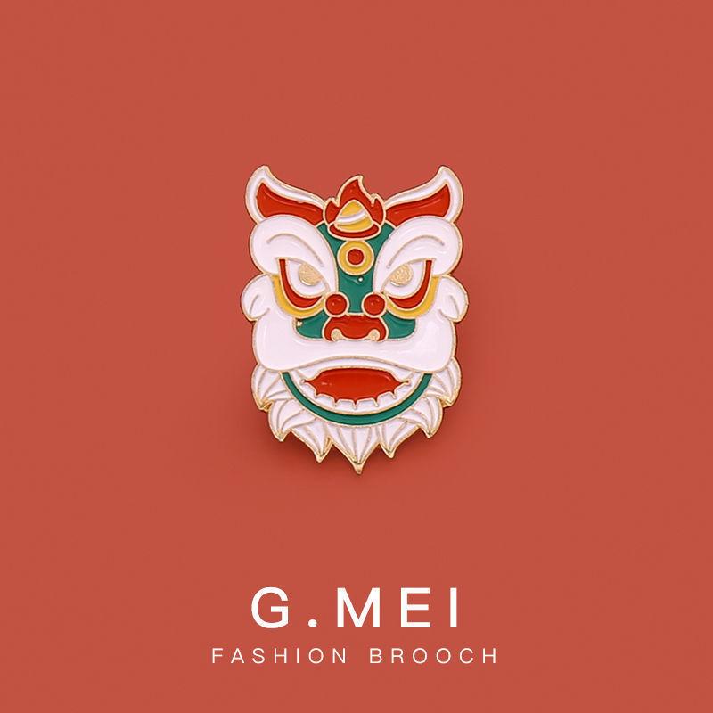 Chinese Lion Dance Brooch Spring Festival Auspicious Festive Gift Metal Badge Pin Fixed Clothes Bag