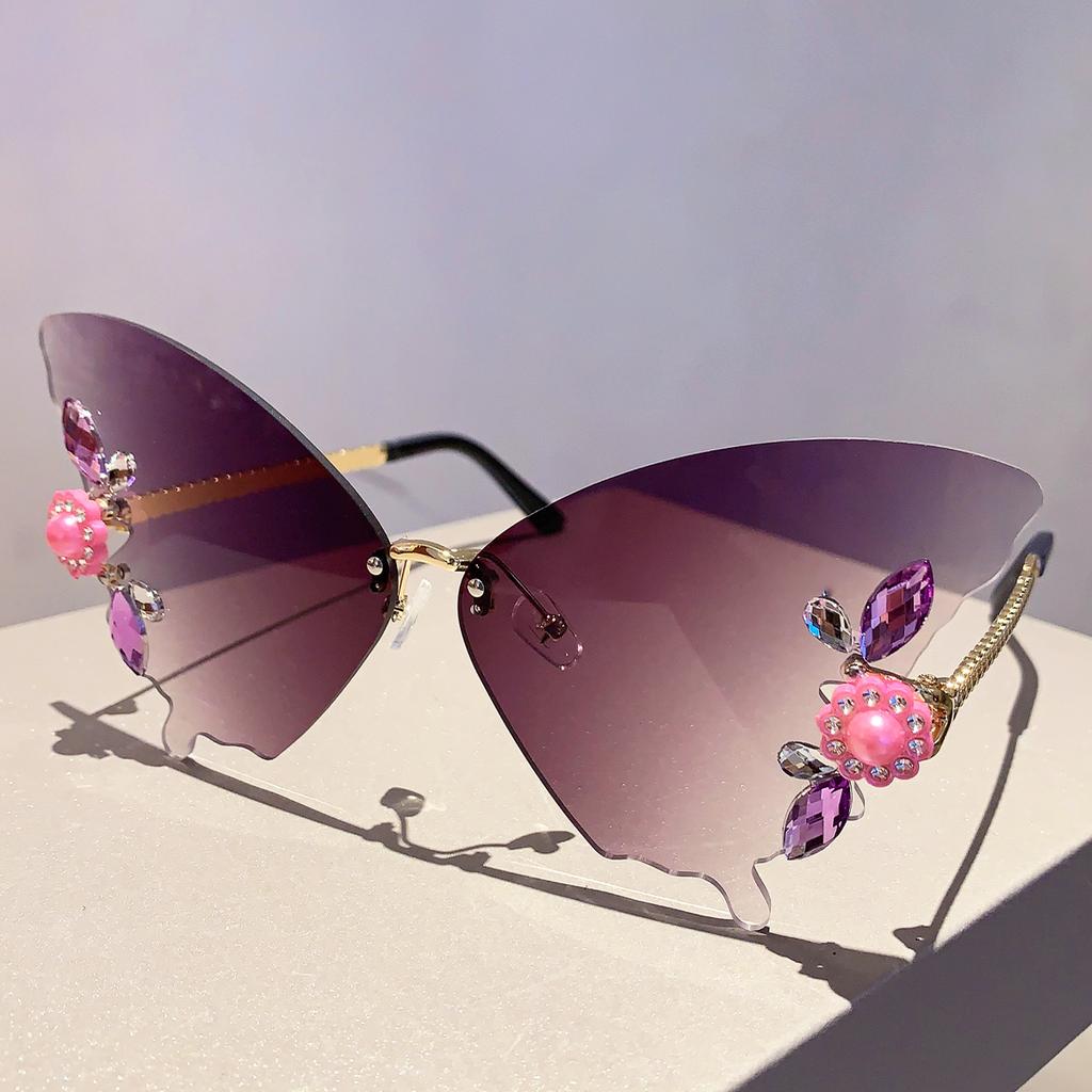 Rimless Butterfly Designer Shades Fashion Crystal Gradient Sunglasses Oversize Decoration Party Women's Sun Glasses