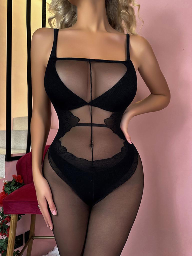 Sleepwear Women Sexy Lingerie Babydoll Mesh Floral Body Stocking Stripe See Through Bodysuit Plus Size Costume