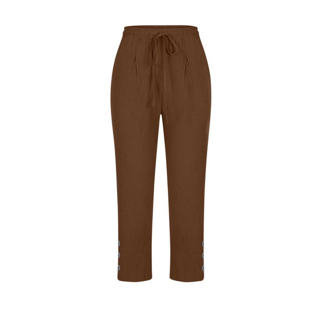2025 Cotton Linen Loose Fit Button Cropped Pants