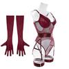 European and American Women Sexy Sheer See Through Bodysuit Patchwork Mesh Lingerie Shapewear with Straps and Gloves
