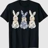 Coquette Bow Floral Blue Toile Bunny Easter T-Shirt