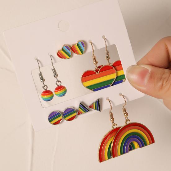 Yousheng 6 Pairs Pendant Earrings Enamel Rainbow Dangle Earrings Set for Women Men Alloy Charms Perfect for Parades Parties Everyday Fashion