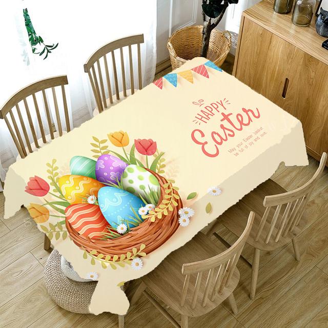 Eierhasen-Druck-Tischdecke, fröhliche Ostern-Tischdecke, Party, Festtisch, Urlaubsdekoration, rechteckige Tischmatte, Zubehör