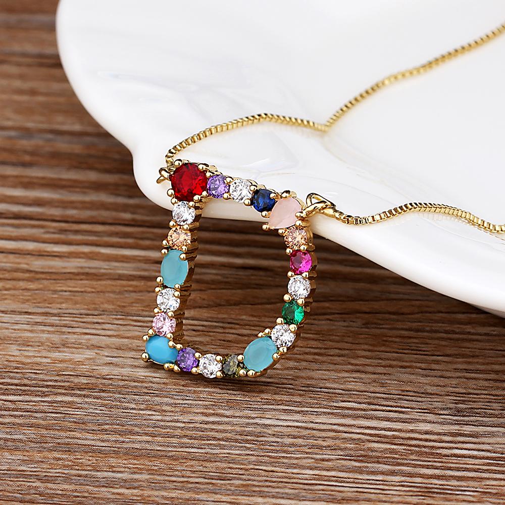 Nidin High Quality Wholesale 26 Letters Multi-color Zircon Necklace Copper Pendant Women Girl Fine Party Jewelry Family Gifts