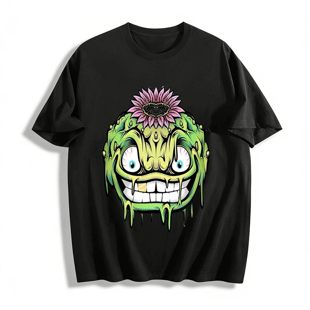 Weird Slime Flower Face Print Tshirt Trendy Street Style Casual Top Pure cotton T-shirt XXS