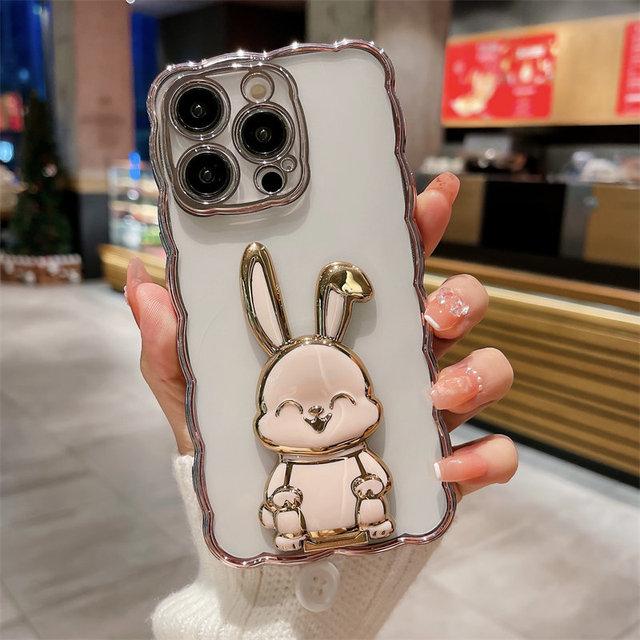 

3d чехол-держатель с милым кроликом для Iphone 14pro 13 12 11 14 Pro Max 14 Plus 14, прозрачный противоударный чехол с волнистым покрытием For iPhone 14Pro Max