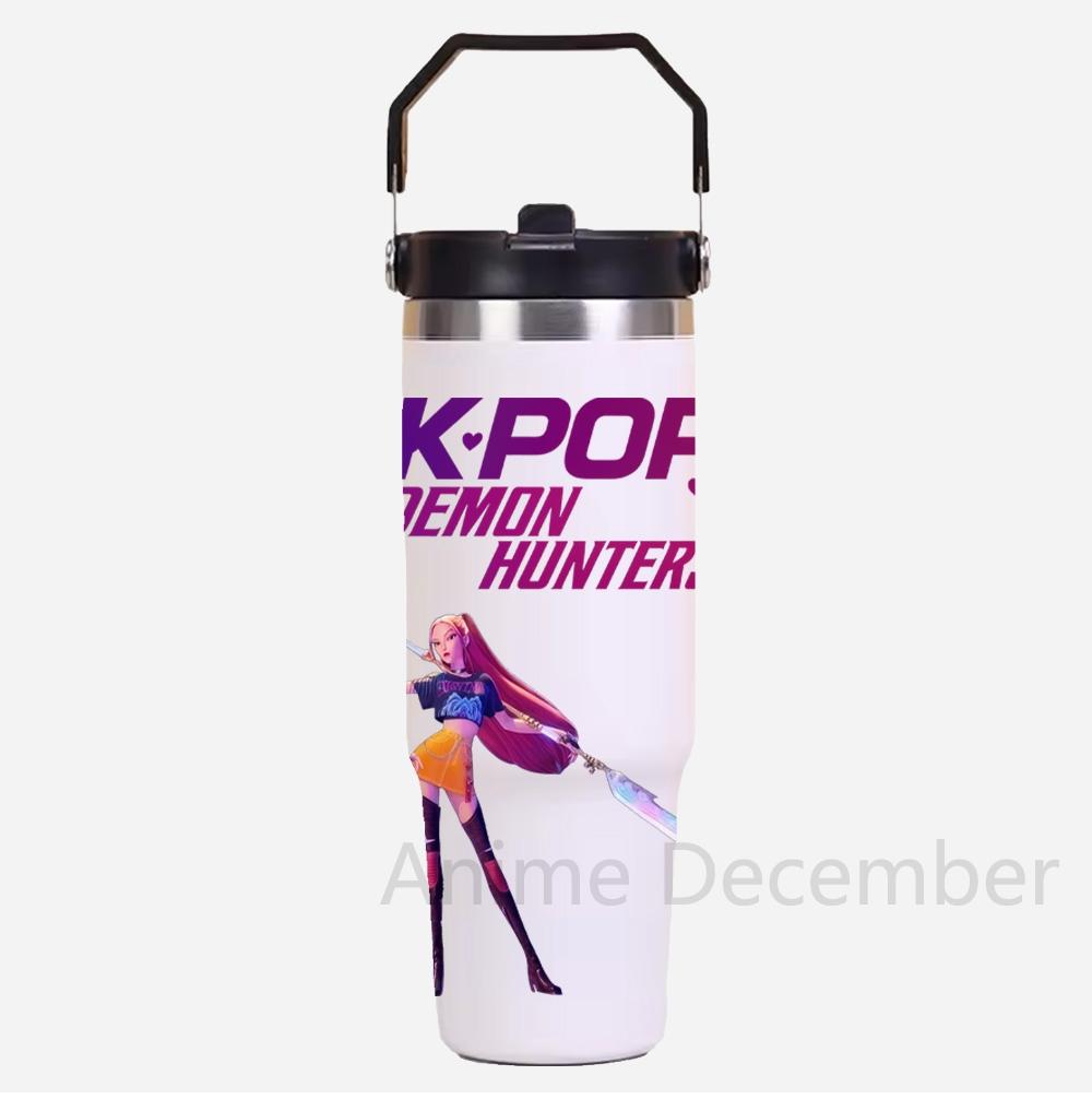 30oz Anime Kpop Car Stainless Steel Water Cup K-Pop Demon Hunters Toy Girl Group Rumi Zoey Mira Figures Cartoon-Printed Gift