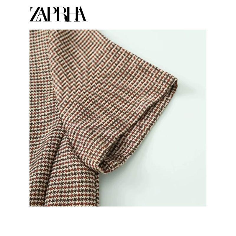 Zaprha2025 New Arrival Fashion Elegant Pleated Decoration Gingham Dress A- line Waist Fitted Small 2229287