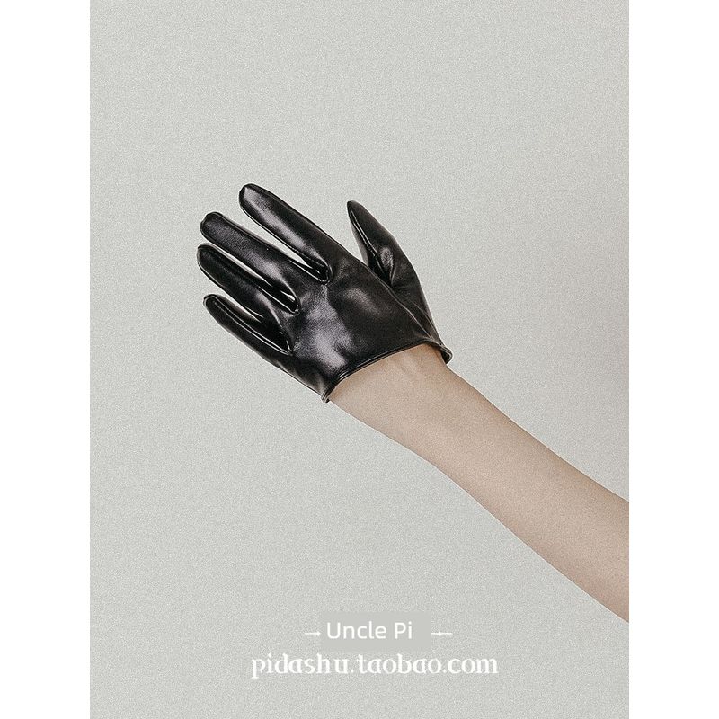 

Saibo Steampunk Dark PU Leather Gloves Cosplay Accessories Subculture Gyaru Half Palm Gloves Black One size