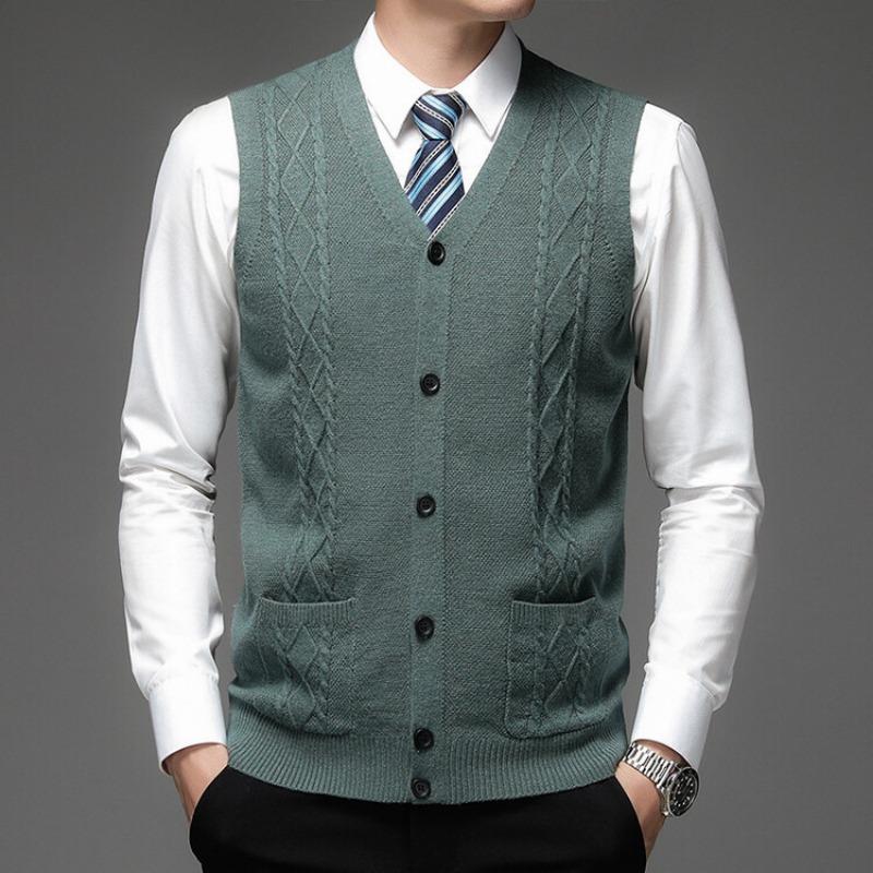 Men S Sleeveless Knit Cardigan Vest Solid Color Casual Style