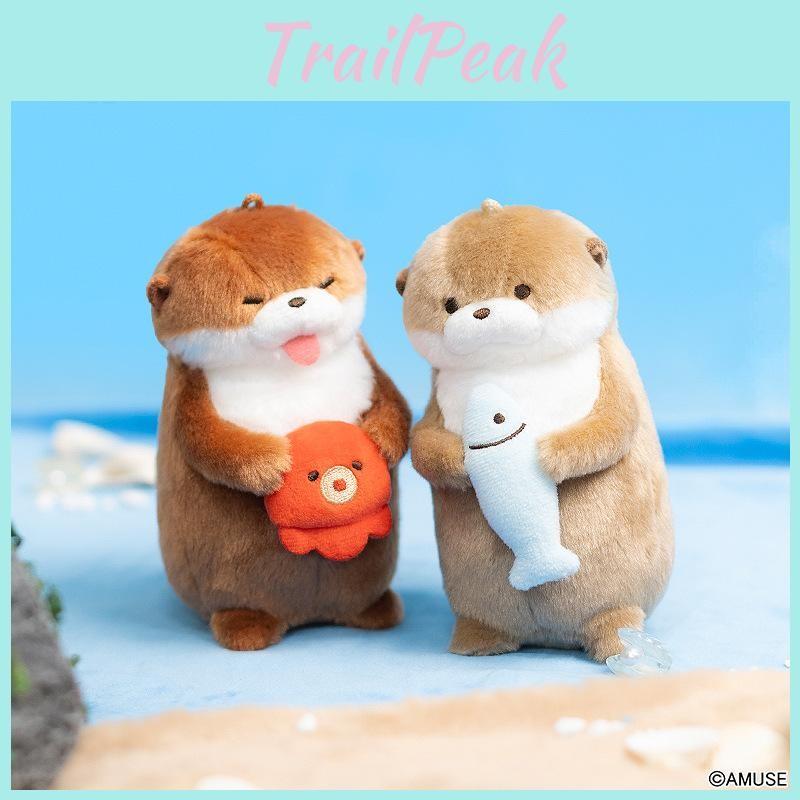 Holding Little Otter Fish Shrimp Octopus Standing Posture Cartoon Keychain Doll