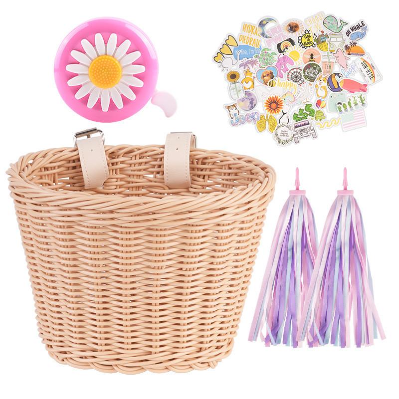 Cesto per Bicicletta per Bambini con Design Intrecciato Vintage e Campanello per le Avventure in Bicicletta dei Bambini