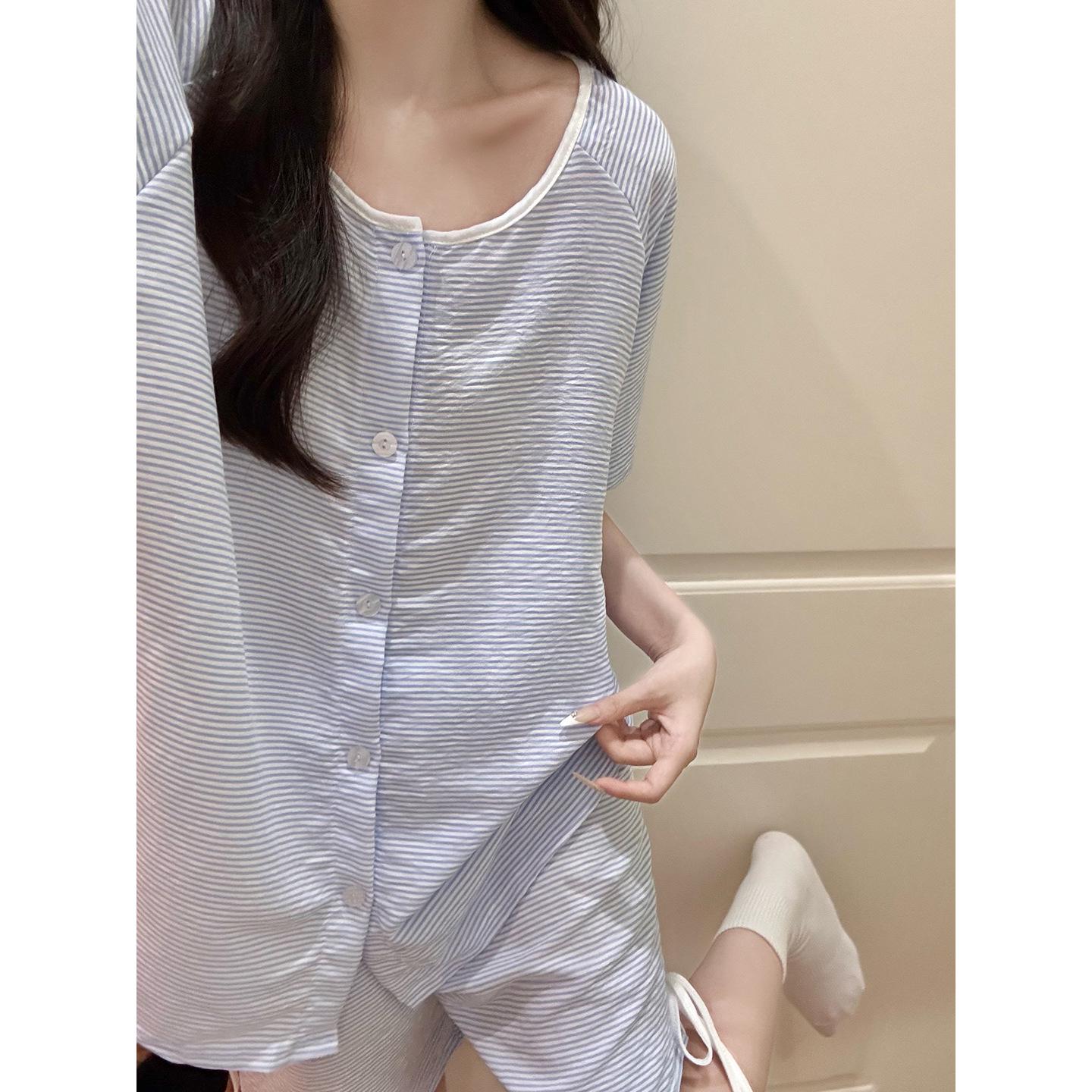 Korean Style Cotton Lapel Short-Sleeved Women s Pajama Set Size M-L
