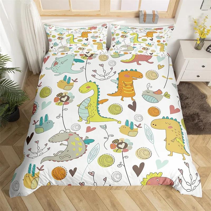 Cartoon Dinosaur Duvet Cover Cute Animal Bedding Set Microfiber Jungle Dino Christmas Theme Quilt Cover Single Double King Size