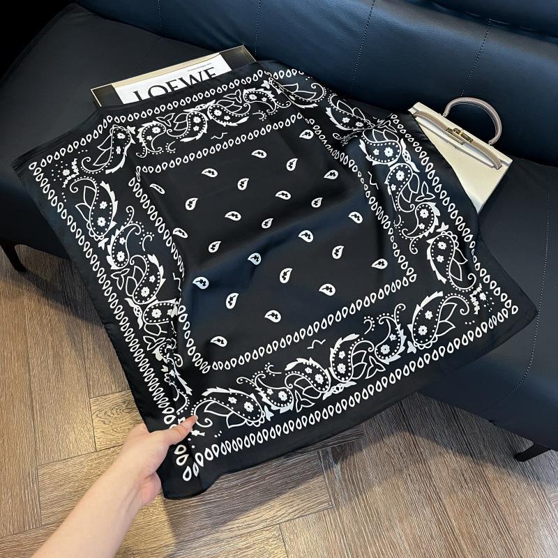 Silk scarf women's spring and autumn decoration versatile ins simple style striped square scarf streamer simulation silk fashion scarf scarf scarf