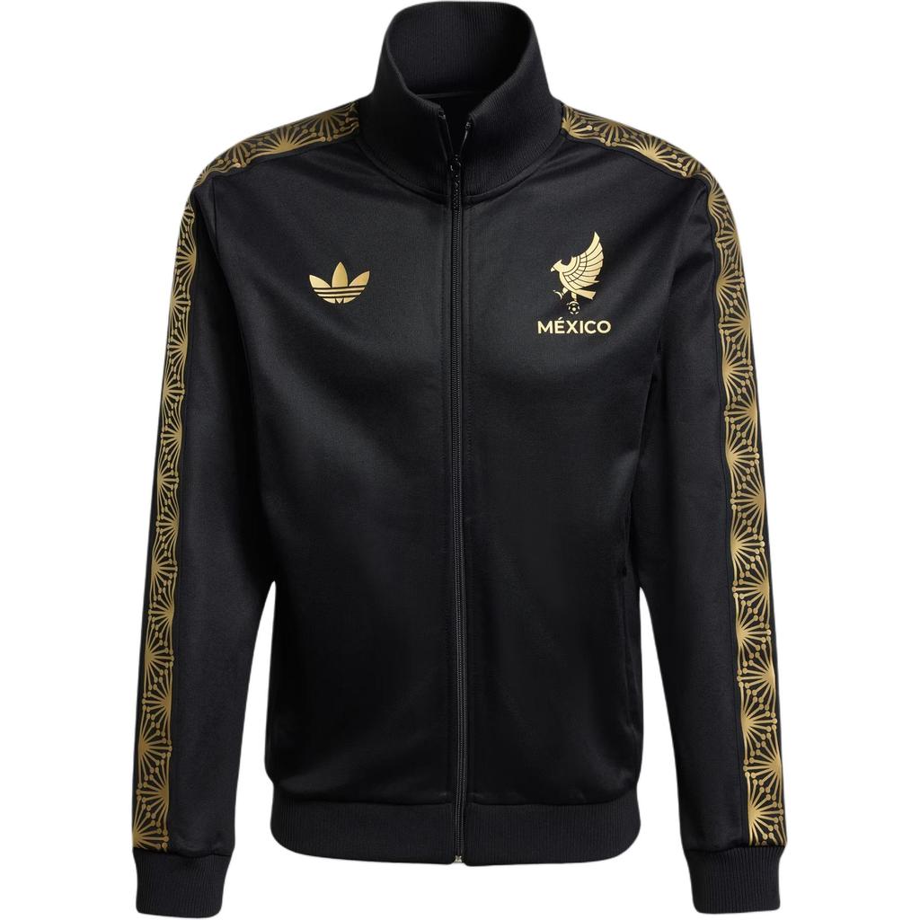 adidas Mexico FMF Gold Track Top Slim Fit Ribbed Stand Collar Full Zip Trefoil Logo Soccer Lifestyle Jacket Men Black Gold JE5335