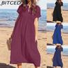 Women's Fashion Summer Spring Solid Color Print High Waist Casual Dresses
