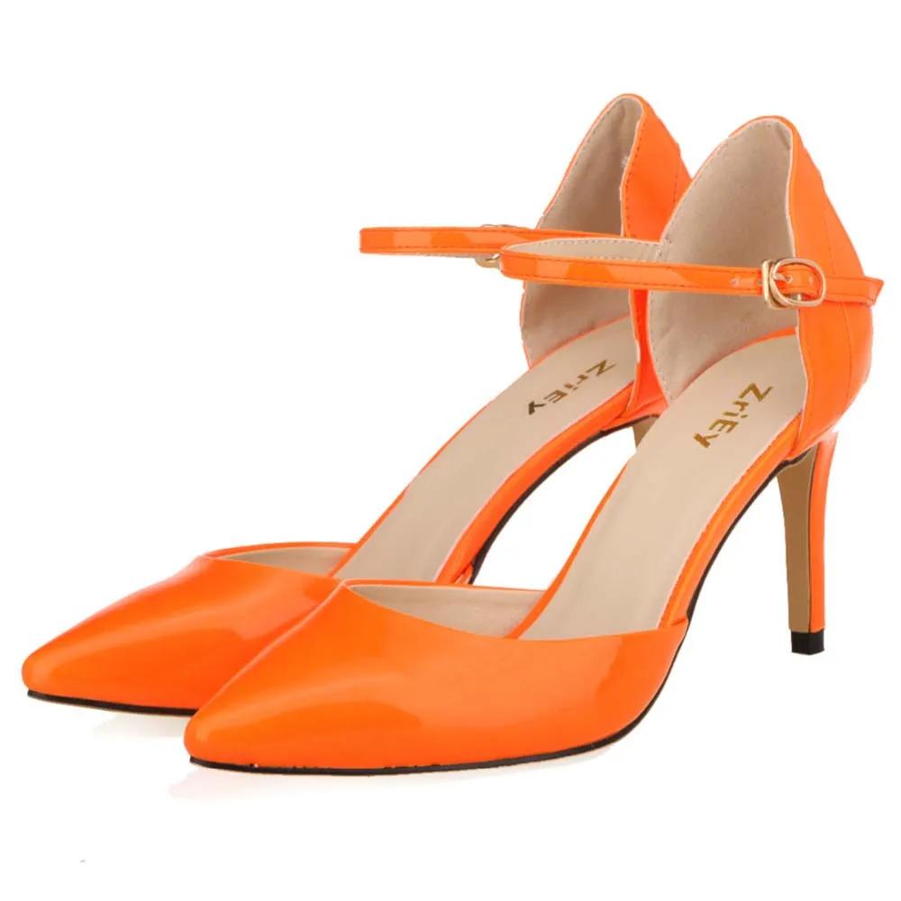 Novos Scarpins Femininos Bico Fino Couro Envernizado Salto Alto Sandálias Sexy de Tira no Tornozelo Sapatos Femininos de Festa Casamento 952-7PA