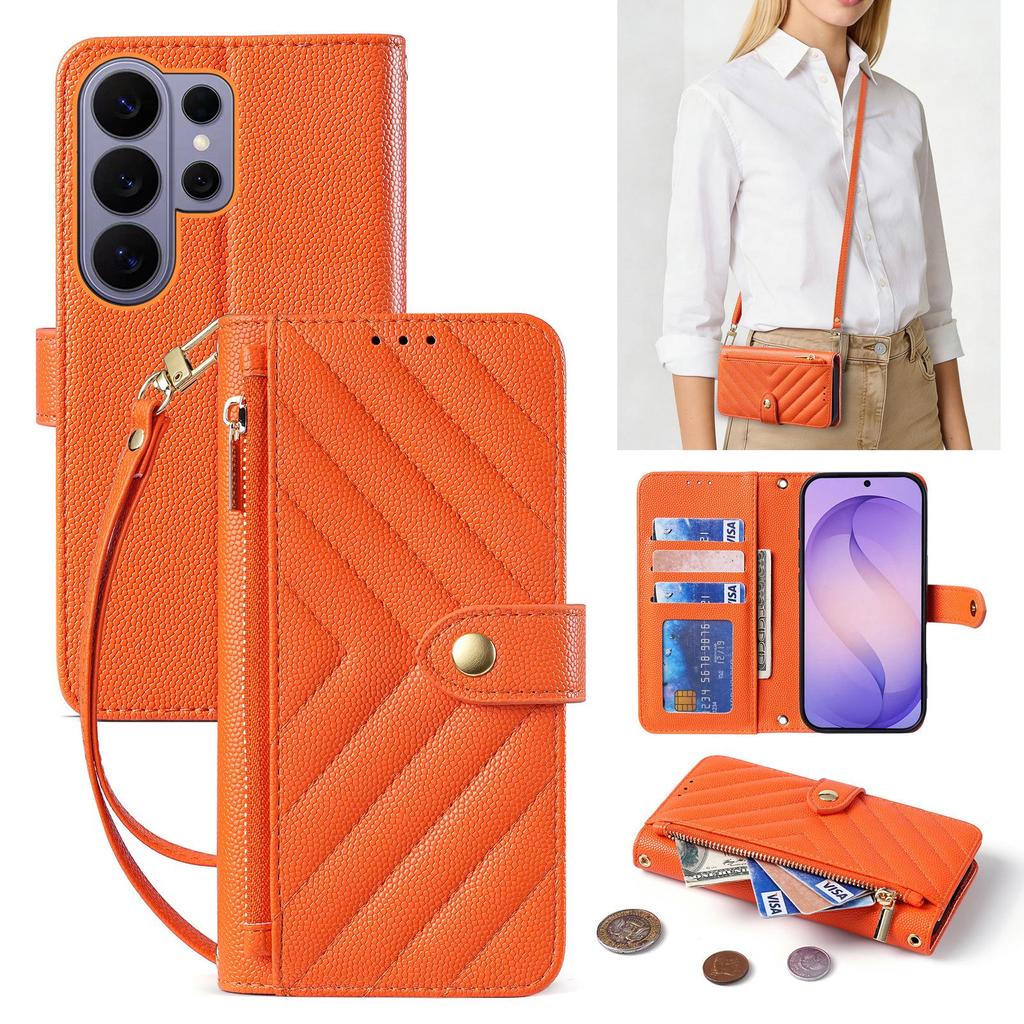 Samsung S26 Ultra Crossbody Zipper Bag & Card Slot Leather Phone Case