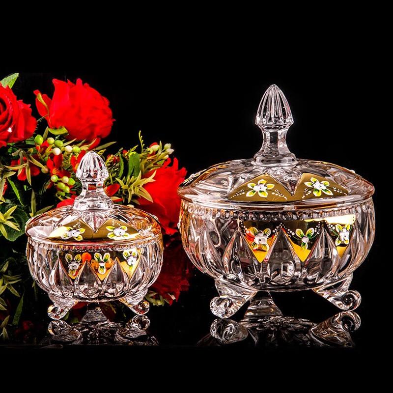 Fulaivenci Evropská Křišťálová Skleněná Smaltovaná Květinová Nádoba na Cukroví a Ořechy