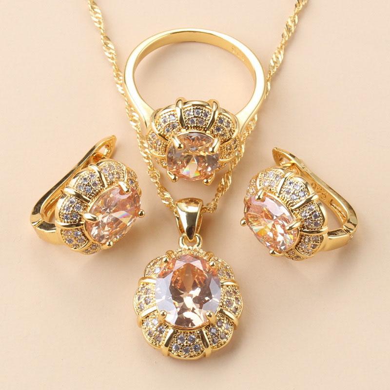 New Fashion Occident Style Black Zircon Luxurious Gold Plated  Necklace Jewelry Sets For Women Clip Earrings And Ring