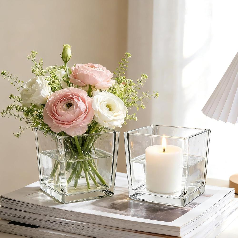 Geometric Cube Vase Transprent Candle Holder Minimalist Fish Tank Home