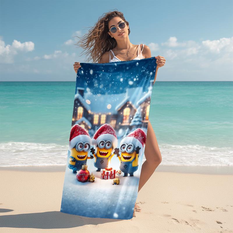 1Pc Christmas Minions Celebration Beach Towel Microfiber Beach Towel Thin Absorbent For Beach Swimming Yoga Bath Sports