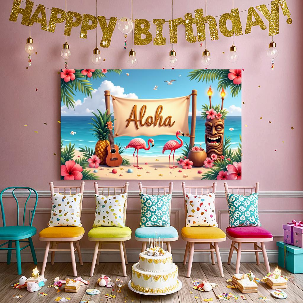 Sea Theme Banner Ukulele Flamingo Banner Luau Decoration Sea S Aloha Banner For Vacation Theme Beach Party Luau Event