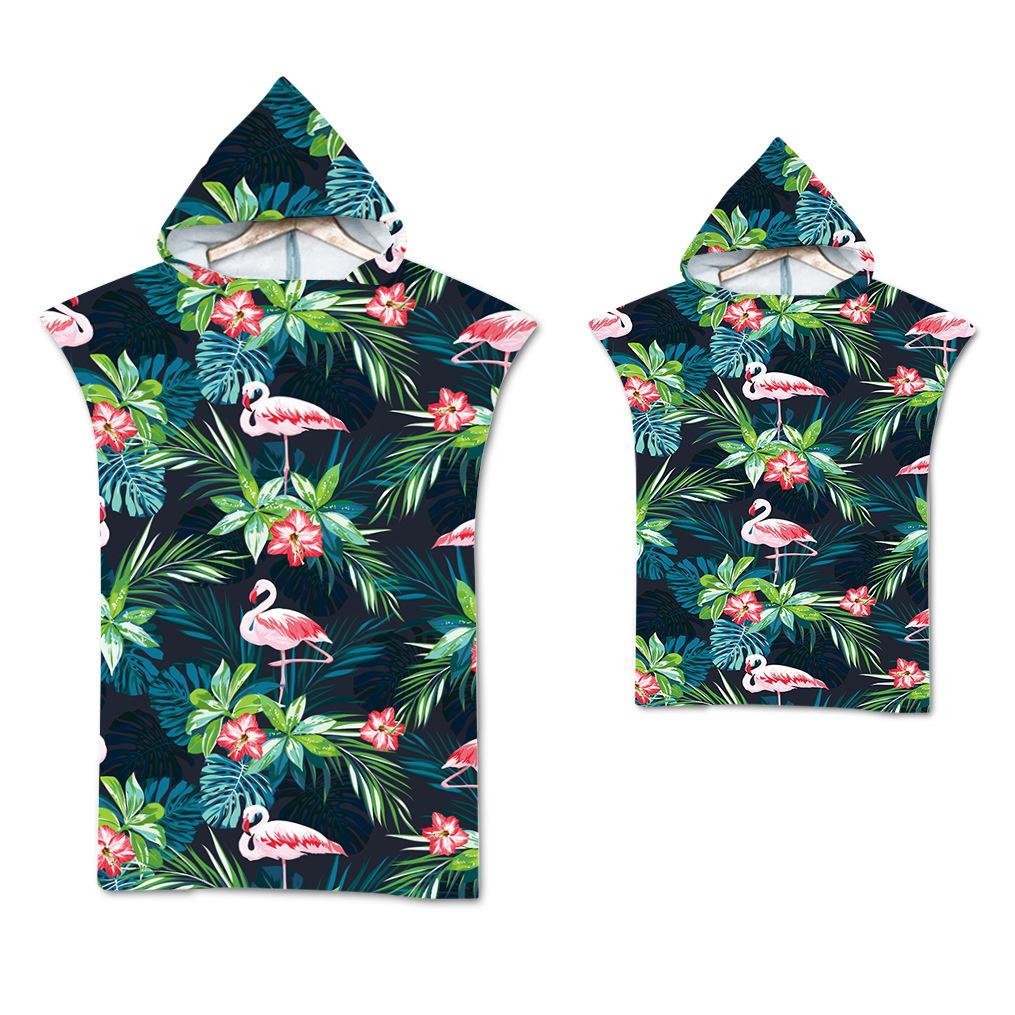 Flamingo Strandtuch Schnelltrocknend Kapuzenmantel Neoprenanzug Erwachsene Kinder Große Handtücher Eltern-Kind-Poncho Bademantel für Schwimmen Surfen