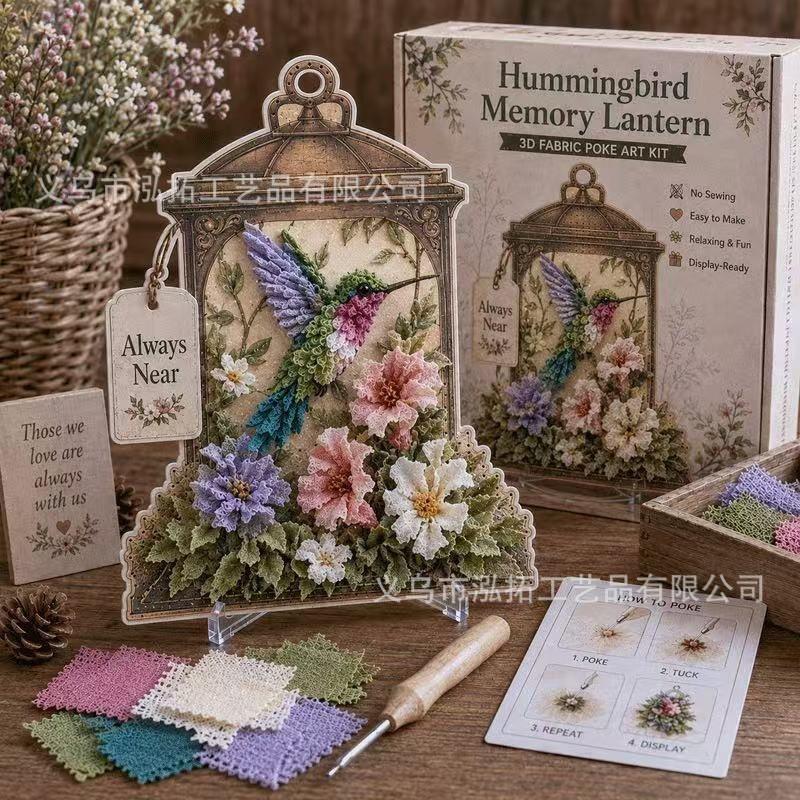 Memory Lantern Bird Punch Needle Kit Fabric Art Craft Adults Stress Relief Decorative Hanging Ornament