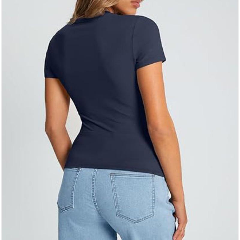 DAFIFY Women's Fashion Casual Summer Spring Solid Color Print Short Sleeve O-Neck Blouses & Shirts