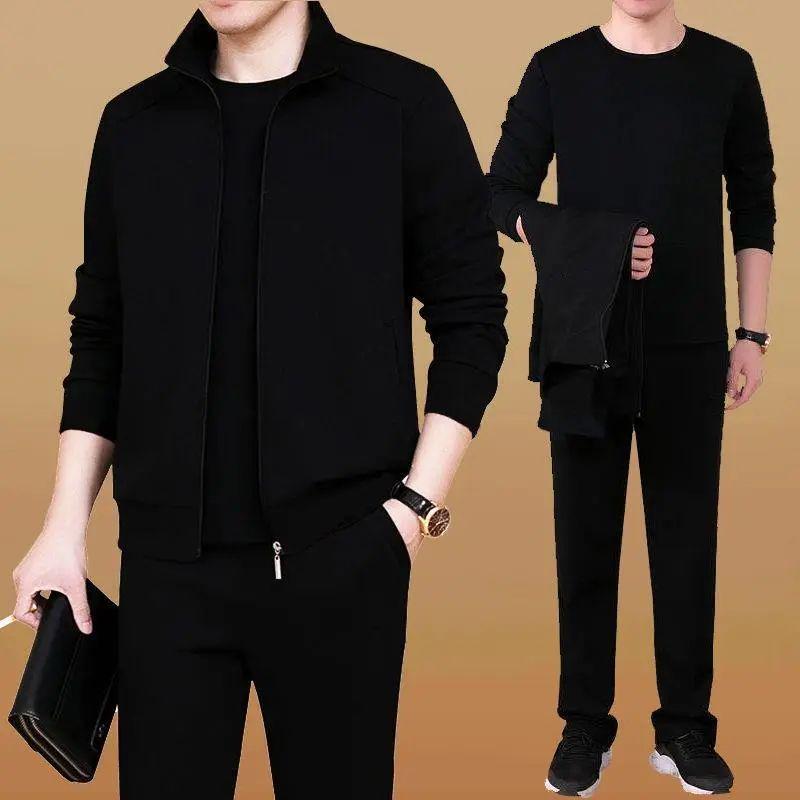 New Arrival: Men's Plus Velvet Autumn/Winter Sports Suit - Trendy Long-Sleeve Jacket for Middle-Aged and Elderly, Large Sizes Available.