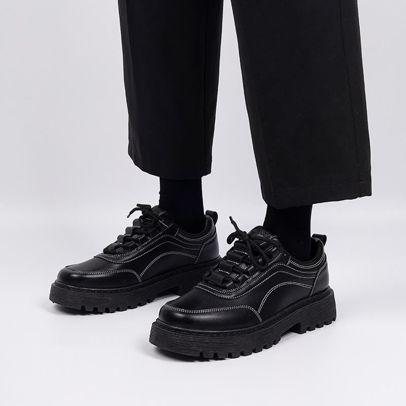 Global breathable platform versatile British leather shoes men's summer height increase men's shoes black casual shoes men's ZHQ-HY379