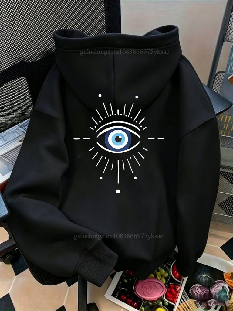Women's Autumn Winter Halloween Streetwear Sweatshirt, 2026 Funny Blue Eye Graphic Print Oversized Hooded Pullover Tops