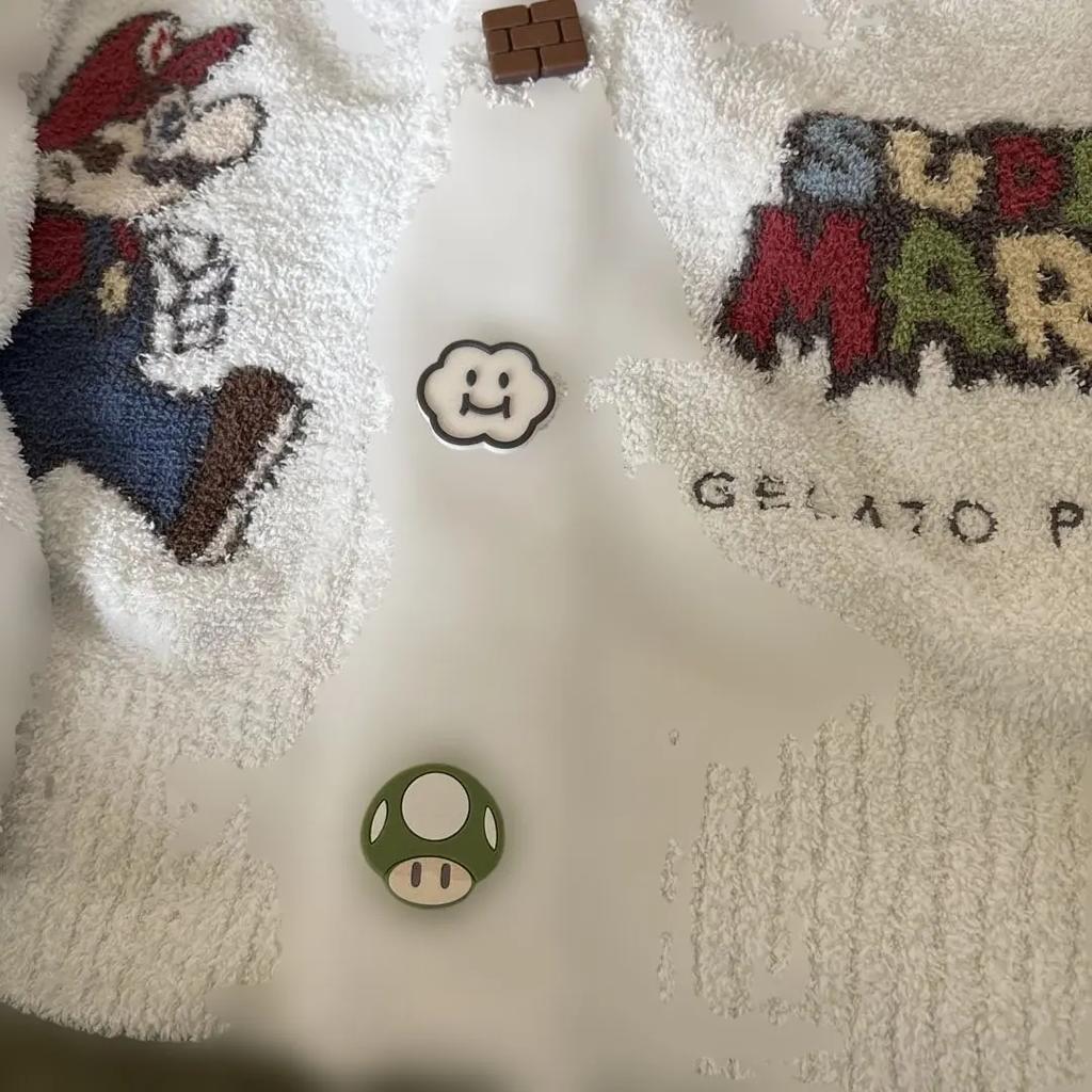 GELATO PIQUE X Super Mario Bros Unisex Cardigan White Long Sleeve Used Good FS