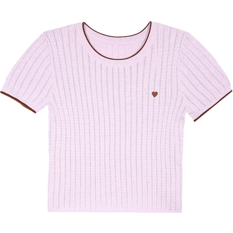 Betu Women's Summer Heart Embroidered Short Sleeve Knit Top