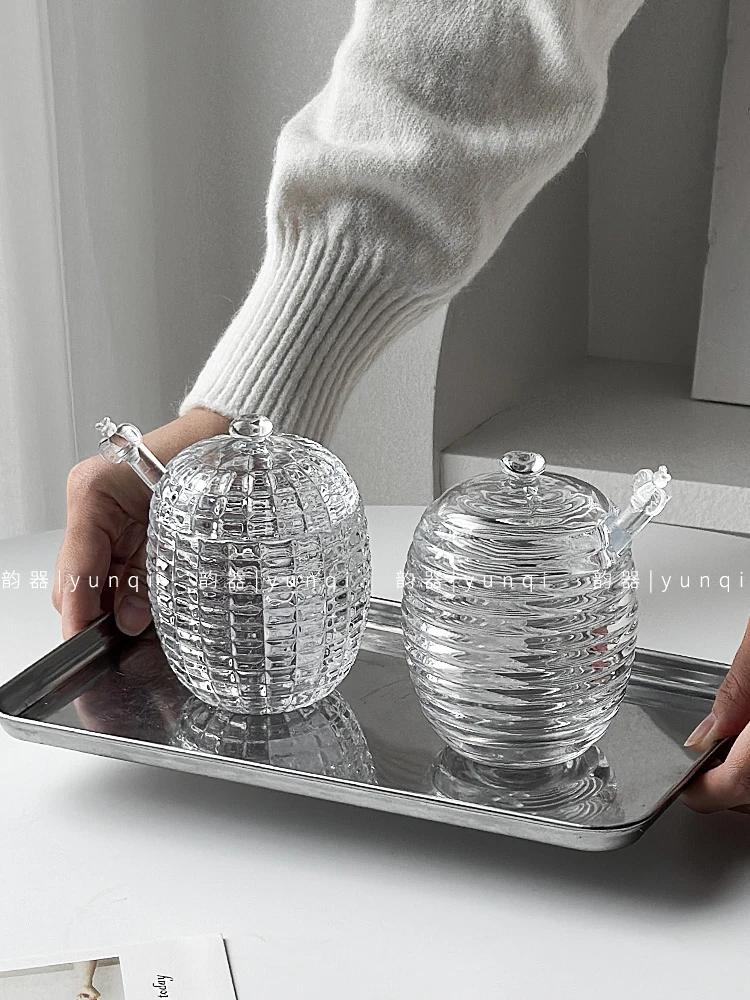 Honey Glass Jar Syrup Jam Storage Jar Storages Jar with Lid Mixing Rod Honey Jars Kitchen Storages Tools Food Storage Containers