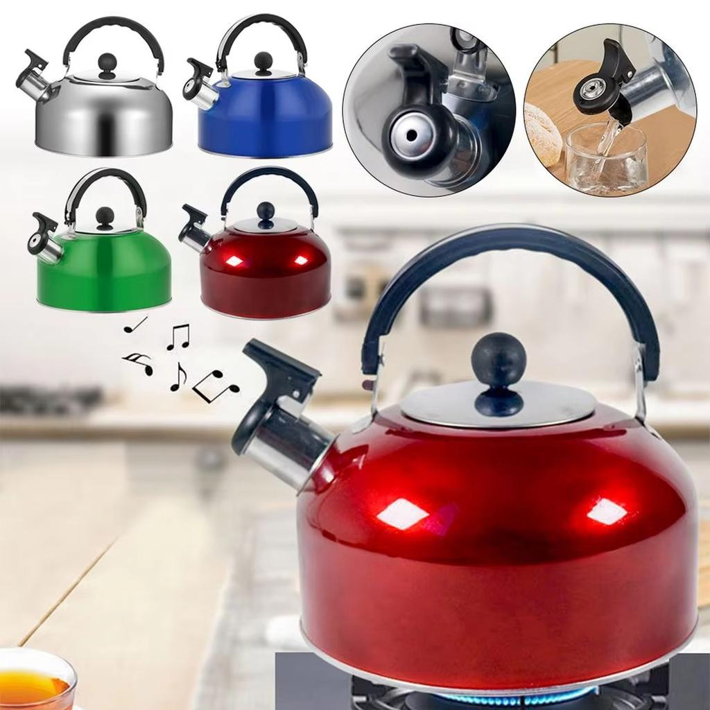 Stainless Steel Whistling Kettle Flat Bottom Household Semi-Spherical Water Boiler for Induction and Gas Stovetops 2L Capacity Durable Handle