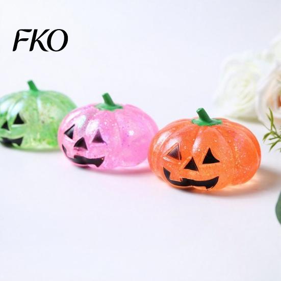 Měkké dýňové mačkací hračky 1/4 ks Halloweenská hračka na uvolnění stresu, Usměvavá hlava, Party drobnosti, Průhledná třpytivá hračka na kancelářský stůl pro zmírnění úzkosti, Pomalý odraz