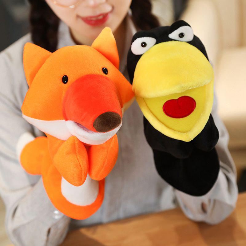 Fox & Crow Plush Hand Puppets for Storytelling with Sheep Gloves