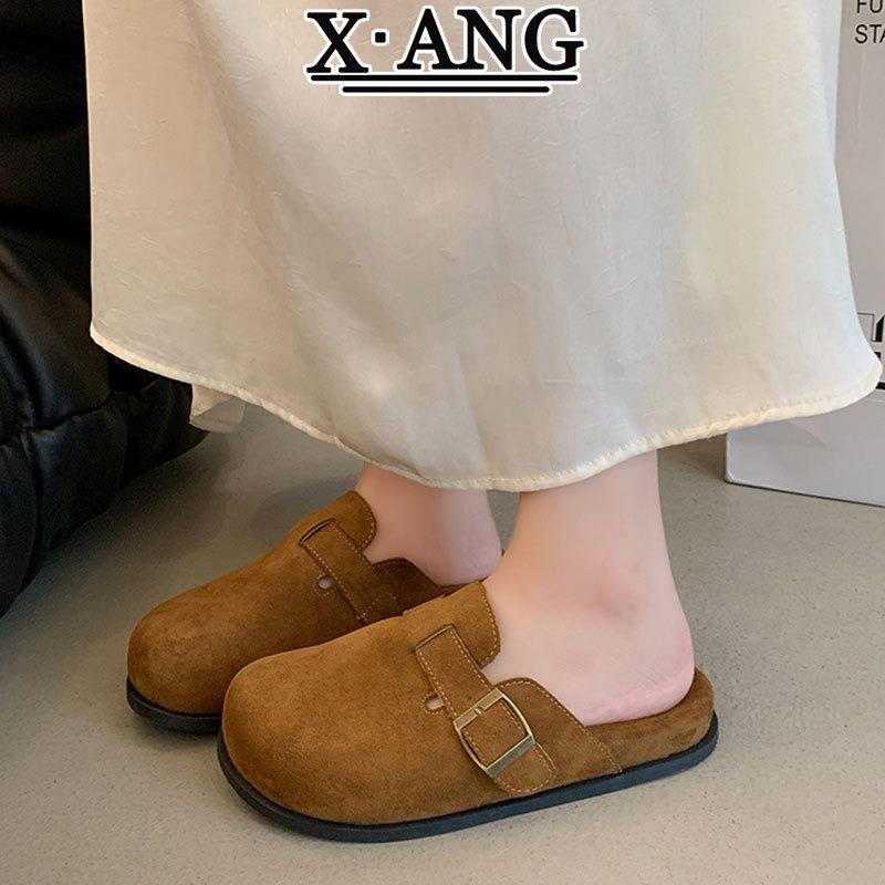 

Женские туфли из коровьего бархата на супермягкой подошве, осенние новинки, с сумкой на голову, полушлепанцы на одном педале, одинарные туфли 40