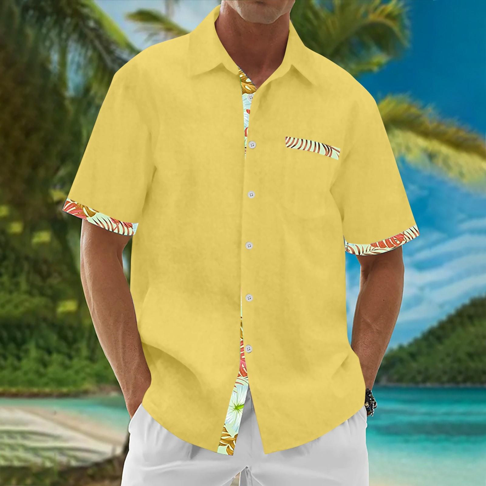 

Гавайская рубашка для мужчин, мужские винтажные рубашки для боулинга на пуговицах, летняя пляжная рубашка с коротким рукавом XXXXL жёлтый